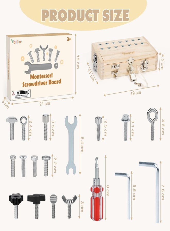 Vanplay Busy Board Toys for 3 4 5 Year Olds Boy Birthday Gifts, Montessori Toys for 3 Year Old, Screwdriver Board Set with Lock and Key - Wooden Kid Tool Set Educational Learning Toys for Kids 3-6 - Image 2